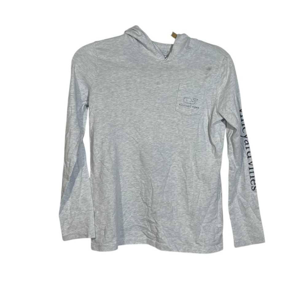 Vineyard Vines Girls Long Sleeve Hooded Tee Gray Whale Decal Size Large